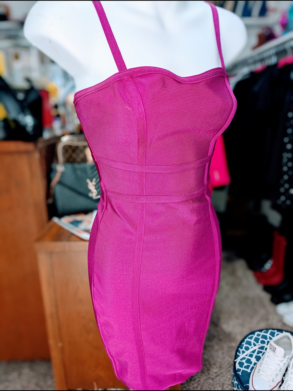 Fuchsia Bodycon Spaghetti Strap Dress